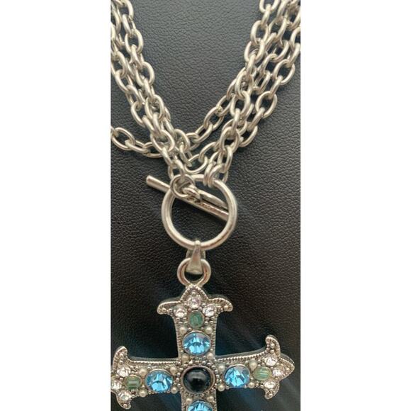 Cookie Lee Silver Tone Chain And Rhinestone Cross 72” Chain - Picture 5 of 7
